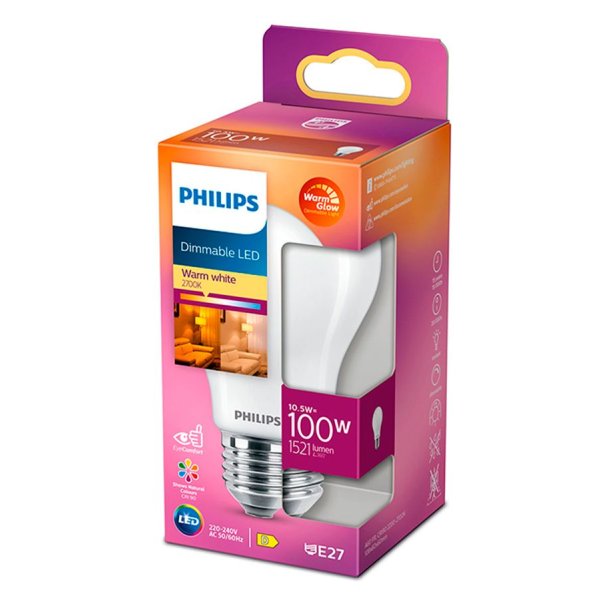 Pære LED 10,5W Glas(1521lm) Dimmable - E27 - Philips