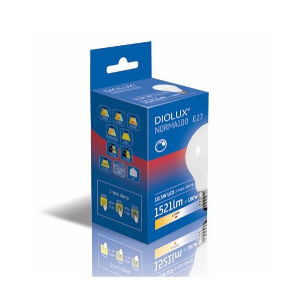 Diolux Norma100 11W/827 - E27 (1521 lumen) -  3-trins dmpning 