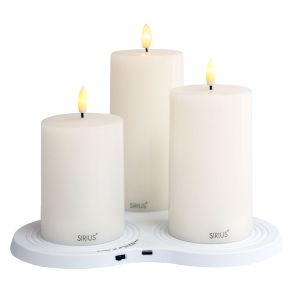 Sille Genopladelig Bloklys 3 stk. st, Hvid + Multicharger